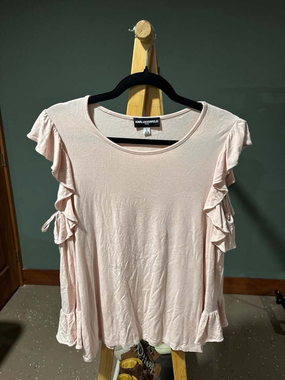 Karl Lagerfeld Paris Pink Ruffle Sleeve Knit Top Size M
